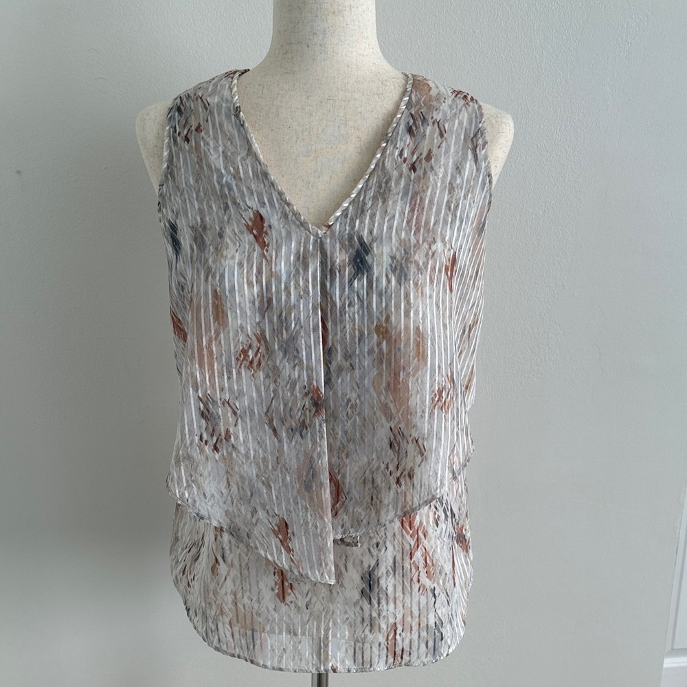 White House Black Market Striped Sleeveless Blouse - Silky look.